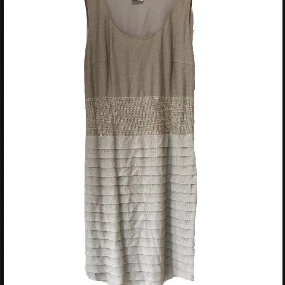 RIANI Linen Sheath Dress Sleeveless Tan Size 10